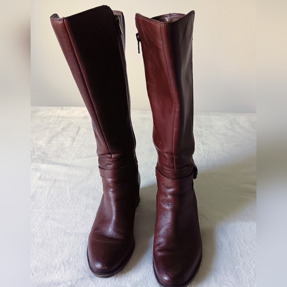 Naturalizer Brown Leather Knee-High Boots, Size 8, Wide Calf